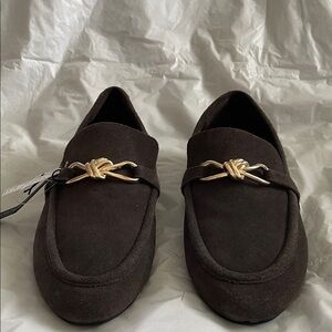 Tahari Dark Brown Loafers with Gold Knot Detail